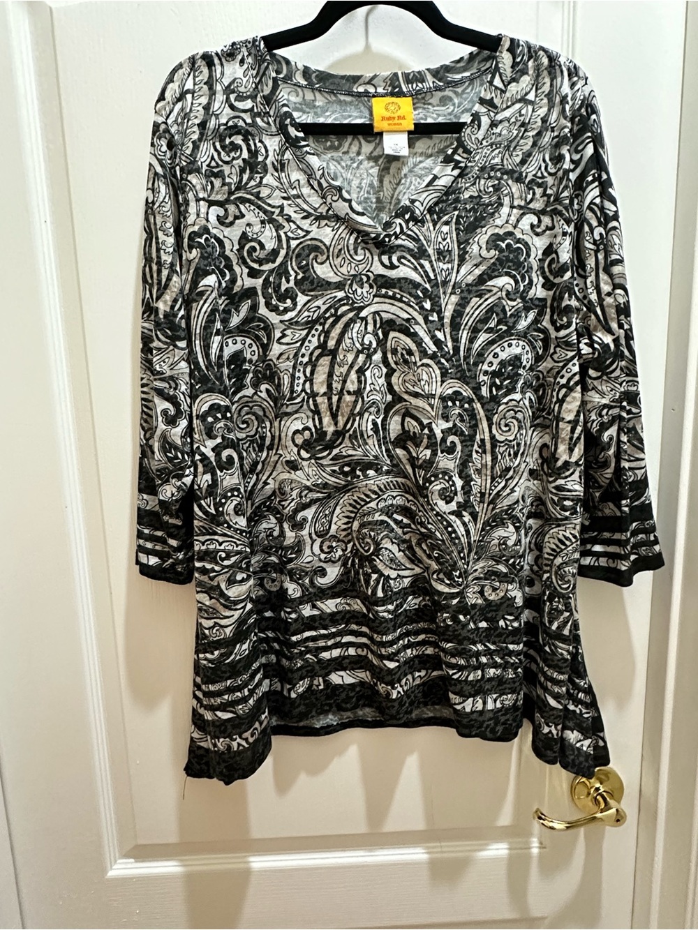 Ruby Rd. Black & White Paisley V-Neck Tunic